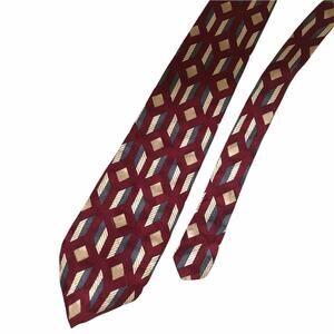 Geoffrey Beene Geometric Silk Tie Burgundy Teal